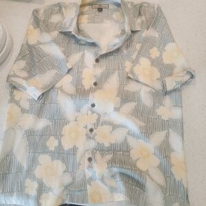 Tommy Bahama Blue and Cream Floral Button Down Shirt
